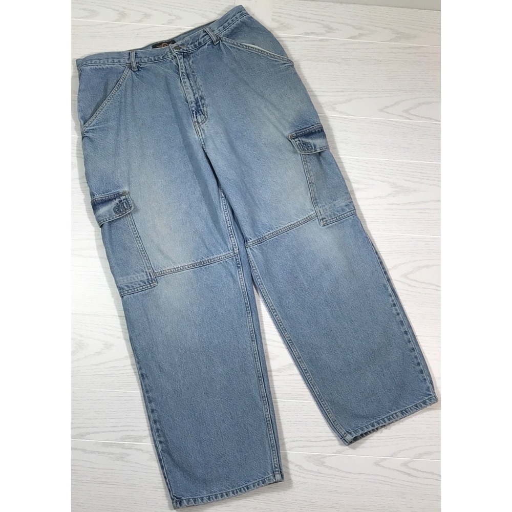 Vintage 80s Denim Cargo Jeans 34x29 American Outpost Baggy Wide Leg Hip Hop